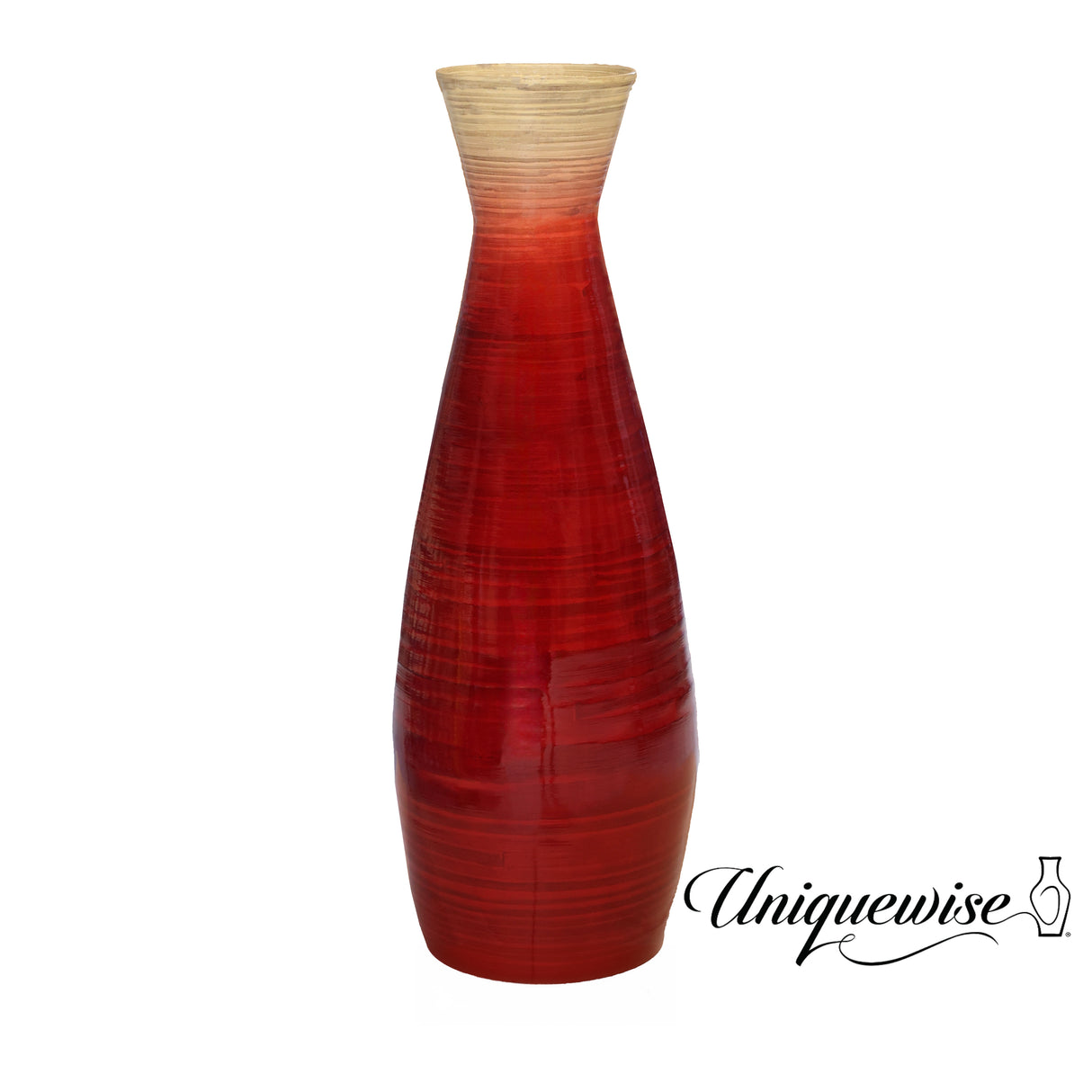 Uniquewise 28" Classic Bamboo Floor Vase Handmade, Decorative Glossy Red Vase for Dining Room, Living Room, Entryway, Home Decor, Fill with Dried Branches or Flowers, Tall Elegant Centerpiece - LEHADAR