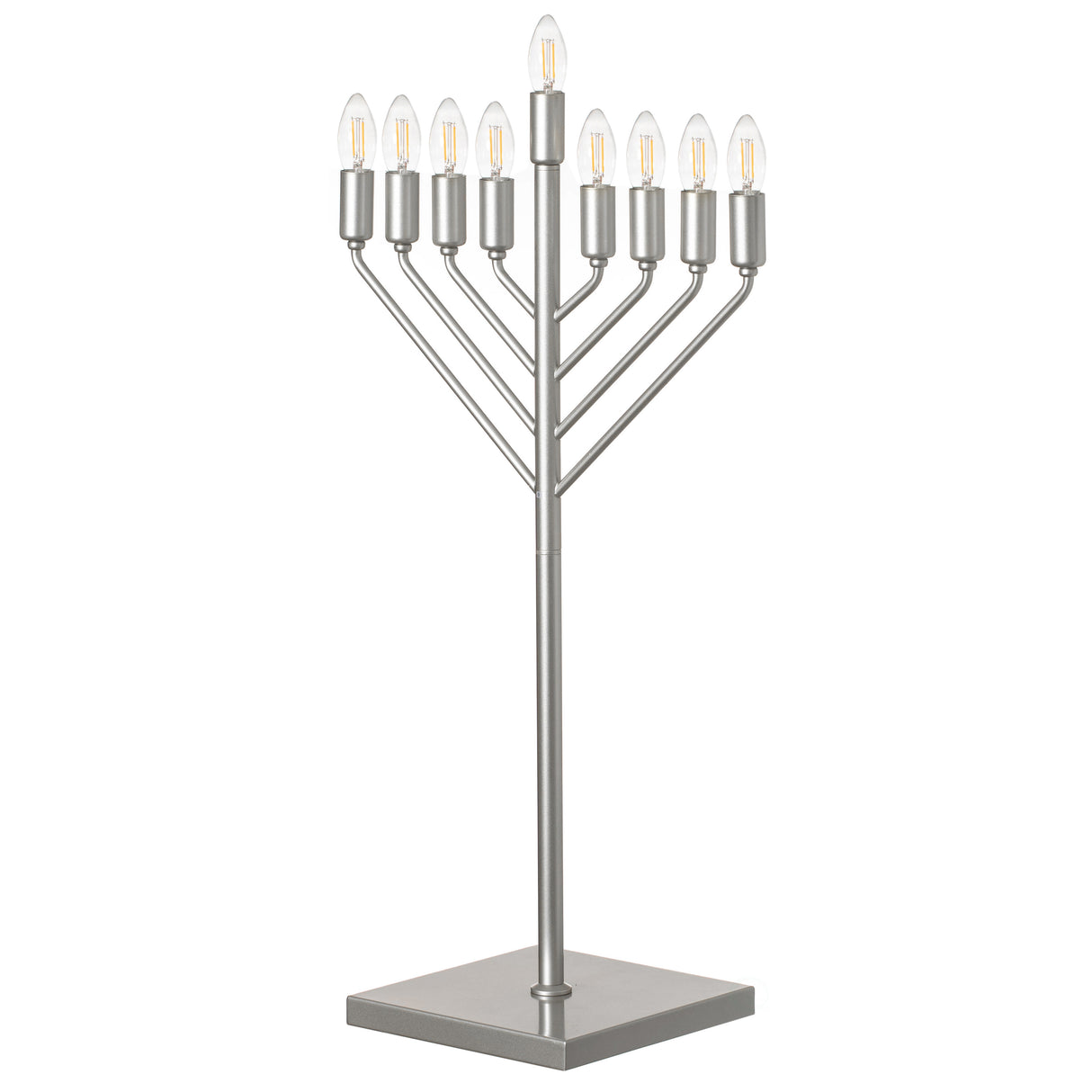 Chabad Style Silver Finish Hanukkah Menorah for Entryway, Living Room, Office, and Kitchen with LED Light Bulbs and Remote Control for Easy Daily Hanukkah Lighting Sequence - LEHADAR