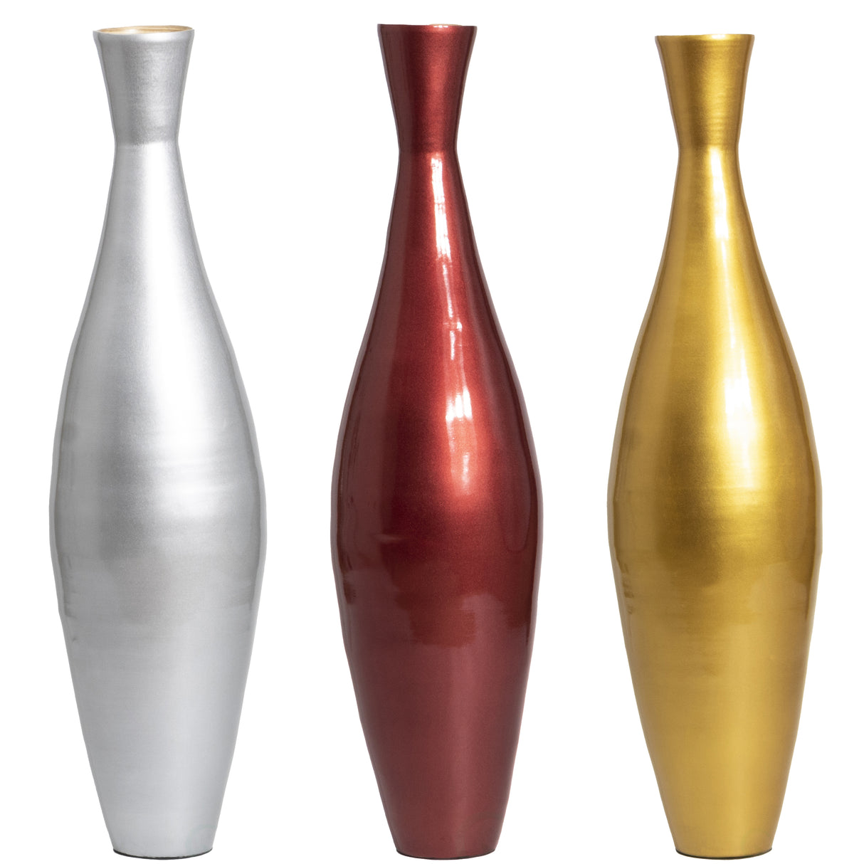 Tall 43 Inch Modern Bamboo Narrow Trumpet Floor Vase - Elegant Home Decoration, Modern Accent Piece, Living Room Decor, Handcrafted Bamboo Art, Contemporary Interior Design, Unique Tall Vase, Set of 3 - LEHADAR