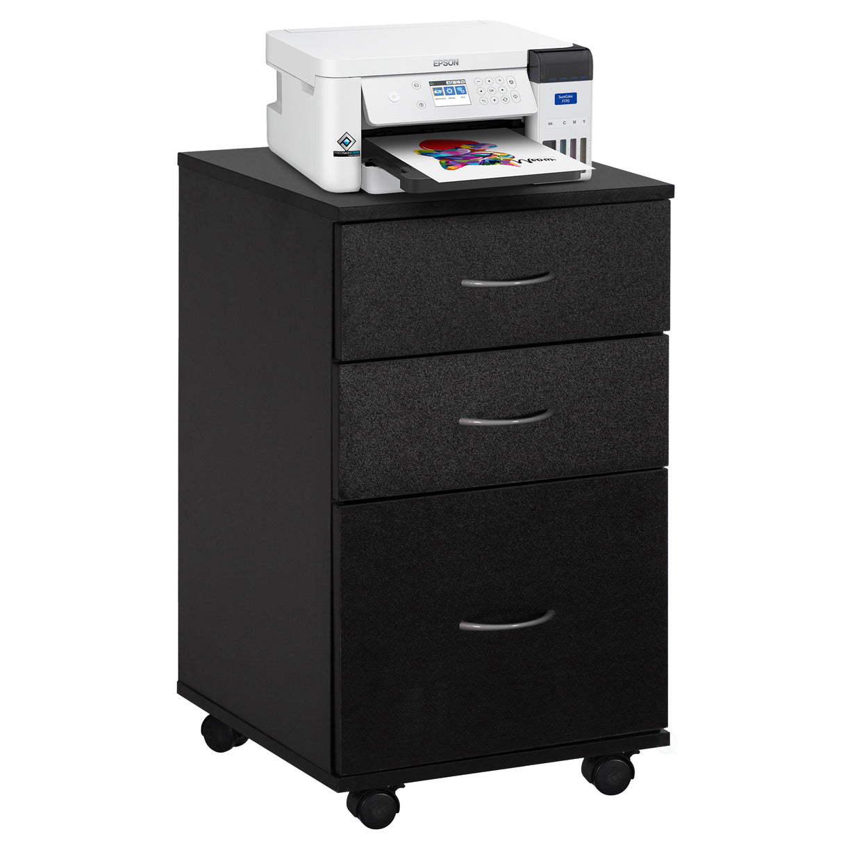 Black 26-Inch Mobile File Organizer Cabinet with 3 Drawers and Rolling Casters - Perfect for Home Office and Workspace - Fits Under Desk for Convenient Storage of Letters and Documents - LEHADAR