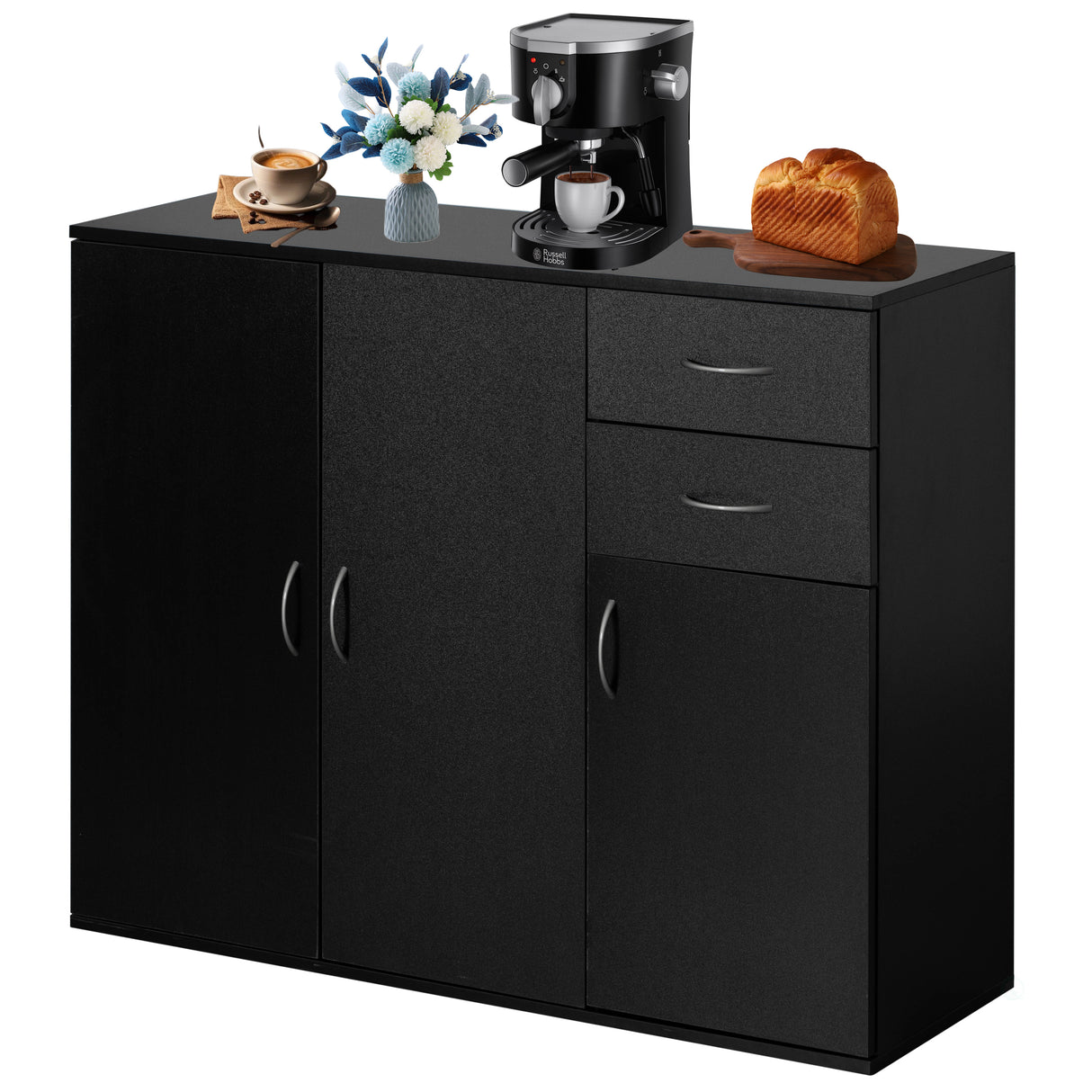 33-Inch Black Sideboard Buffet Cabinet with Storage, Spacious Table Top, Large Drawers, and Adjustable Shelf - Kitchen Organizer and Storage - Ideal for Storing Utensils and Linens in Your Dining Room - LEHADAR