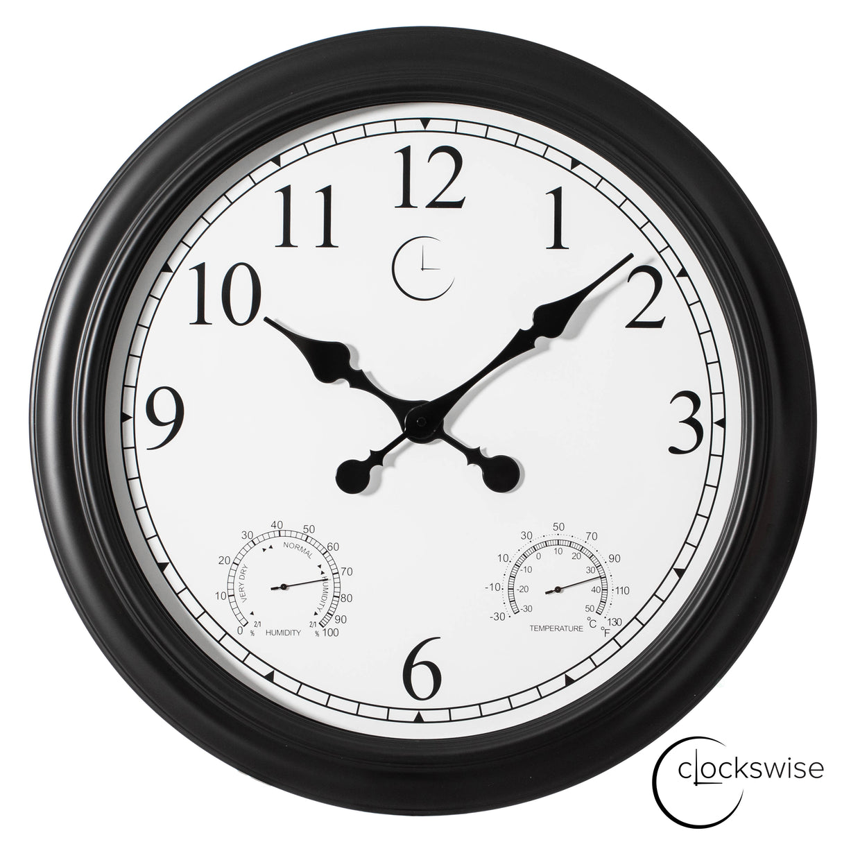 24-inch Large Outdoor Wall Clock Thermometer Combo, Waterproof Hygrometer Silent Battery-Operated Clocks Timepiece Garden Weather Master Station for Home Indoor or Patio Black with Decorative Frame - LEHADAR