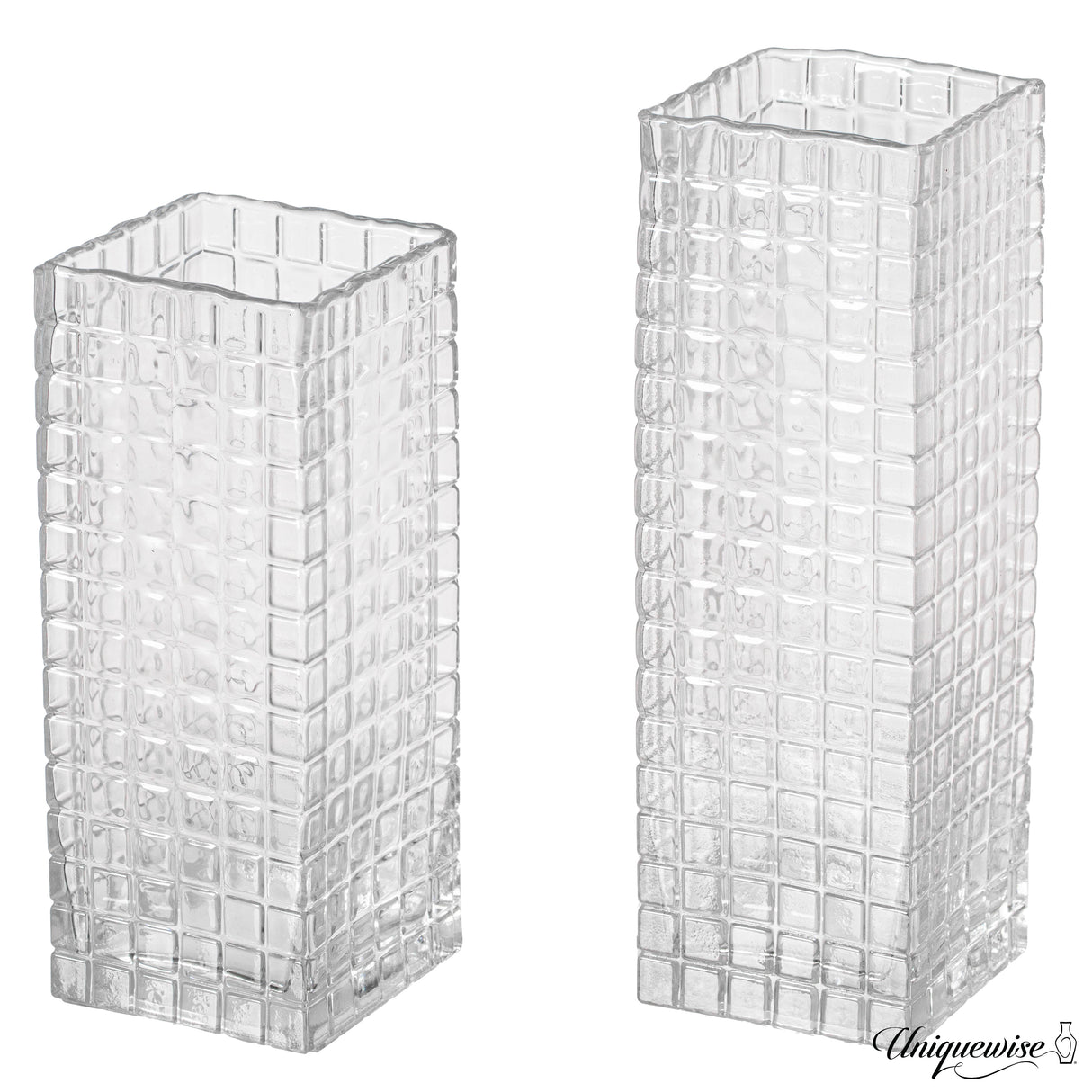 Set of 2 Square Frosted Clear Glass Table Vase - A Timeless Centerpiece for Dining Tables, Living Rooms, Bedrooms, Hotel Reception Areas and Conference Rooms, Ideal for Weddings and Special Occassions - LEHADAR