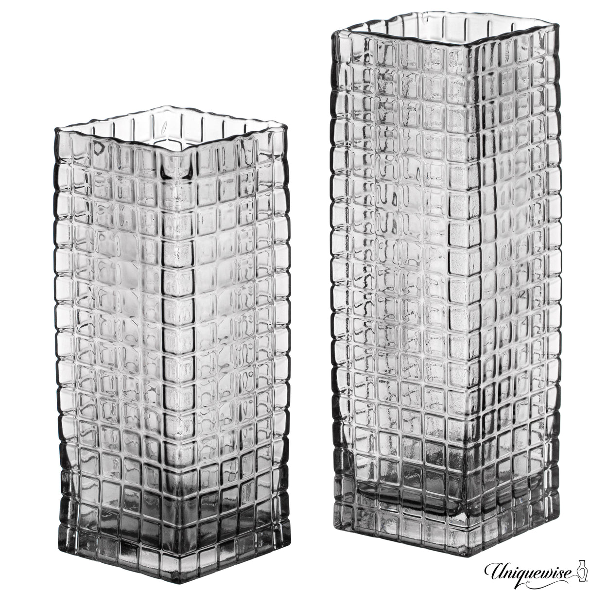 Set of 10 and 12-Inch Square Frosted Gray Glass Table Vases - A Timeless Centerpiece for Dining Tables, Living Rooms, Bedrooms, Hotel Reception Areas and Conference Rooms, Ideal for Wedding Decor - LEHADAR