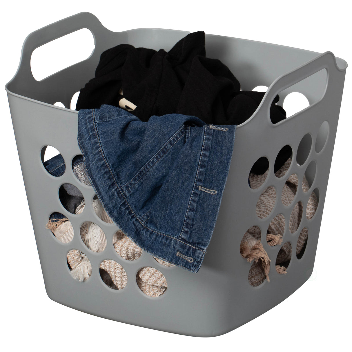 Flexible Plastic Laundry Basket - Square Storage Hamper with Side Handles for Easy Carrying - Versatile Organizer for Laundry, and Household Storage, 28 Litter Gray - LEHADAR