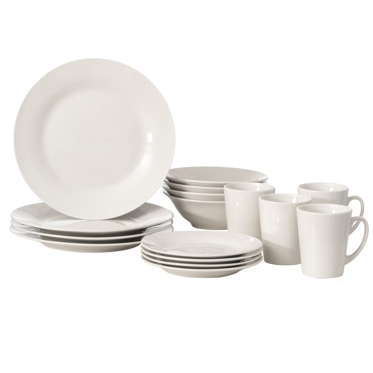 Dinewares 64 PC Rimmed Dinnerware Set for 16 Person | Mugs, Salad and Dinner Plates and Bowls Sets, Dishes with Highly Chip and Crack Resistant, Dishwasher and Microwave Safe, White - LEHADAR