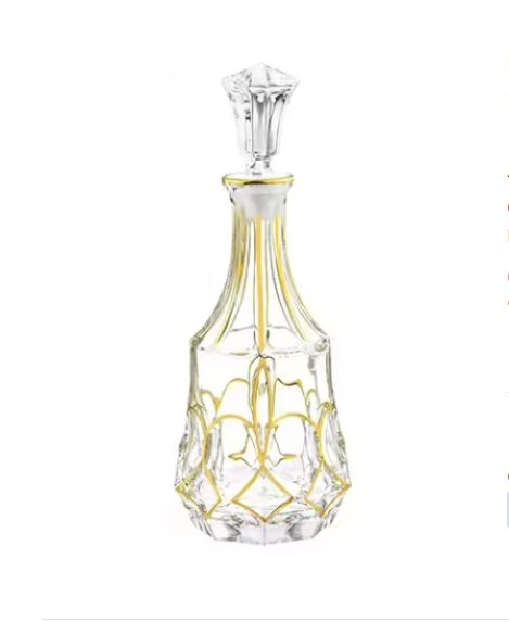 Crystal Liquor Bottle with Gold Design 10 oz. - LEHADAR