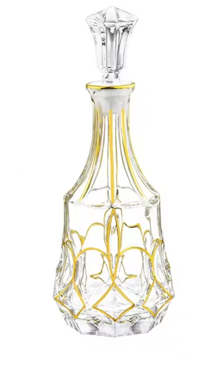 Glass Wine Decanter with Gold Design 27 oz. - LEHADAR