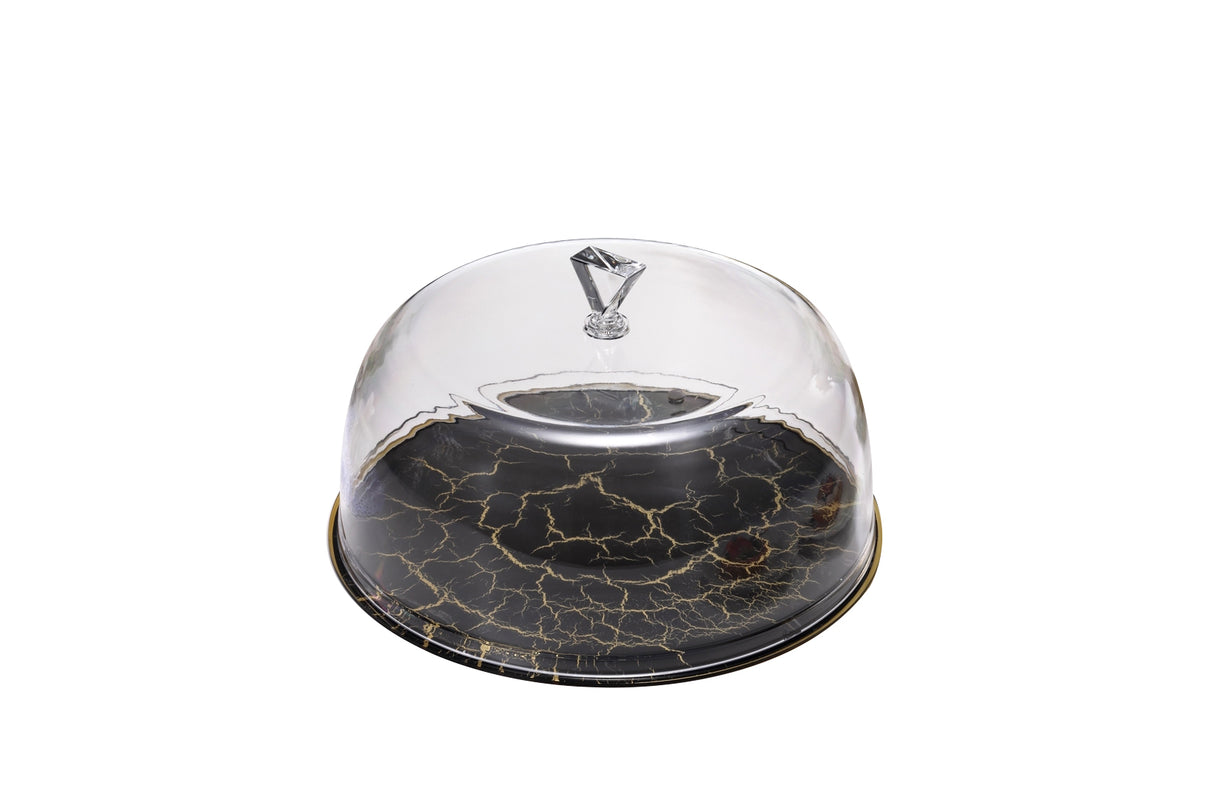 Acrilic round cake tray marble black.jpg - LEHADAR
