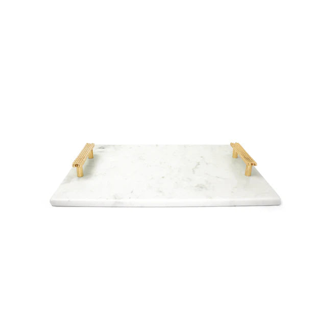 Marble Challah Board Beaded Handles and Knife - LEHADAR