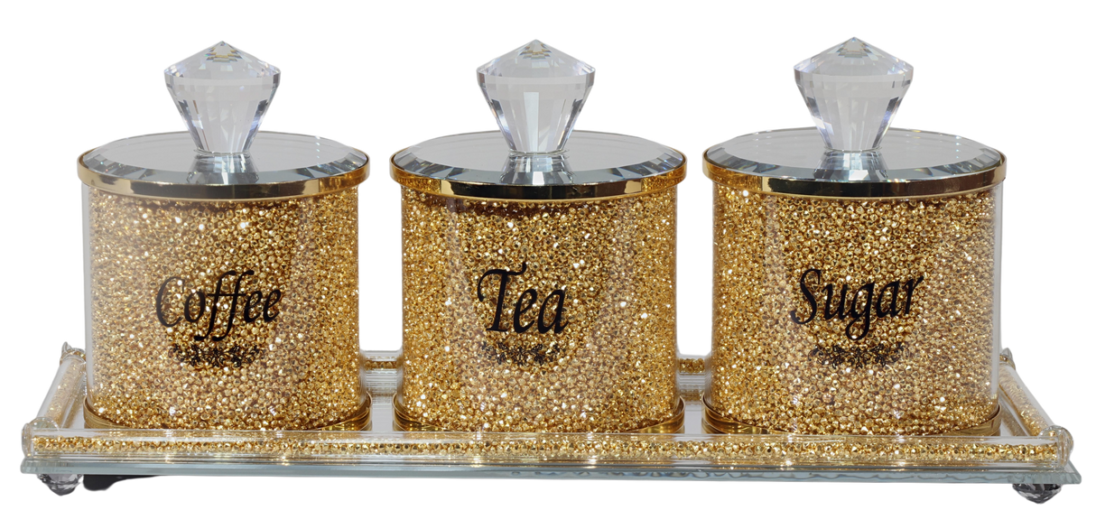 Coffee, Tea & Sugars Dish with Mirror tray 13.5" x 5"- Filling - LEHADAR