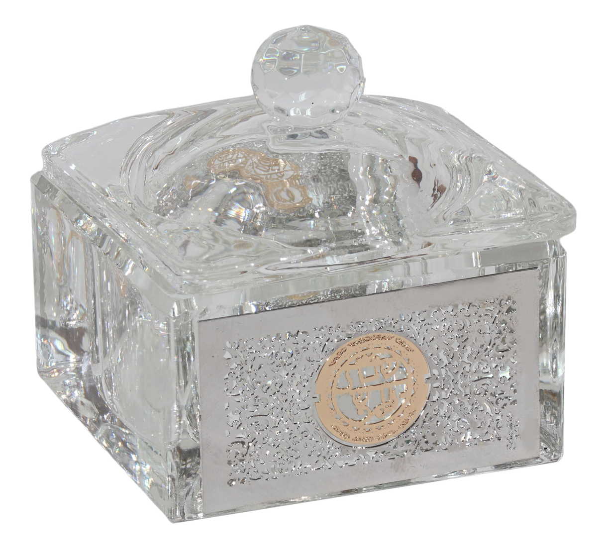 Crystal-Gold Dish with Cover - Silver Metal 4" - LEHADAR