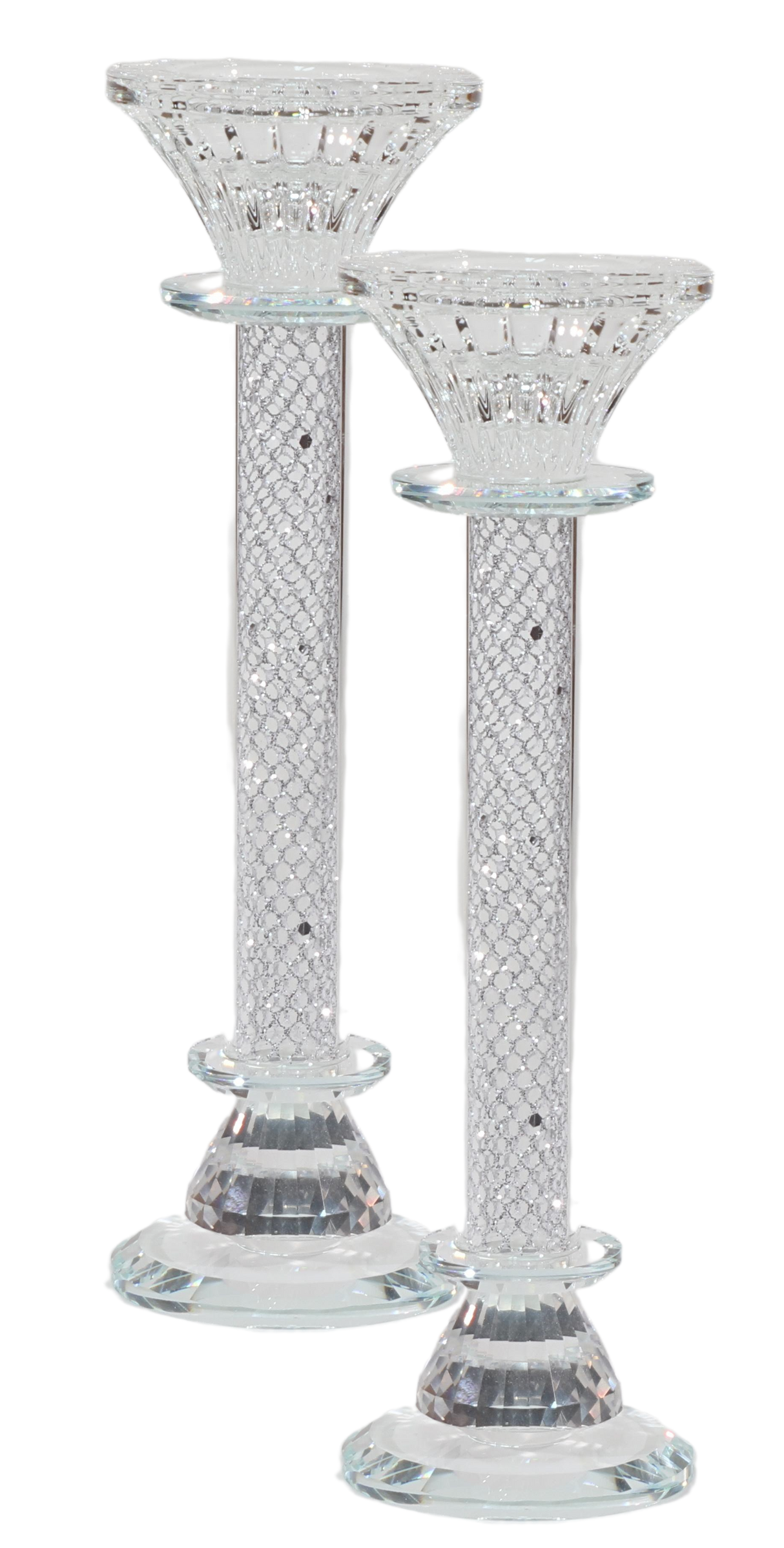 Crystal Candlestick with Silver Paper Filling 9.5" - LEHADAR