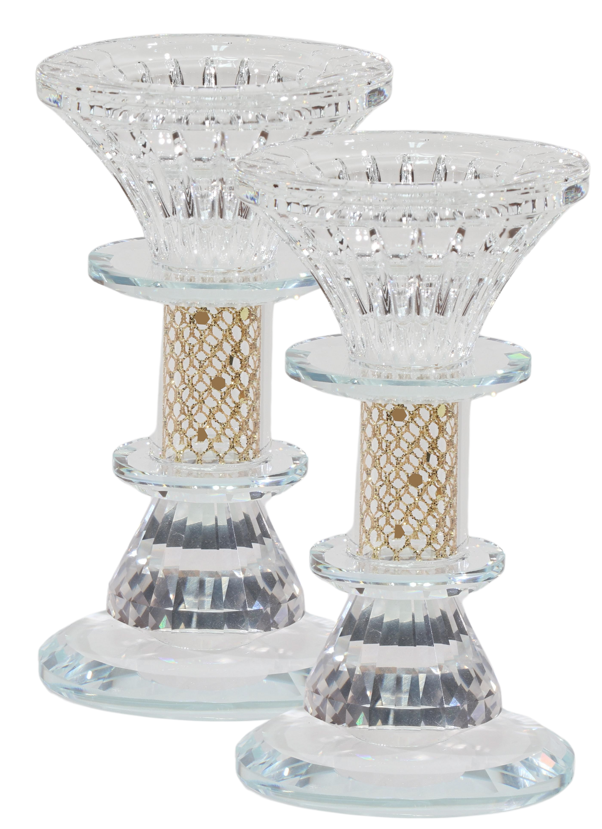 Crystal Candlestick with Gold Paper Filling 5" - LEHADAR