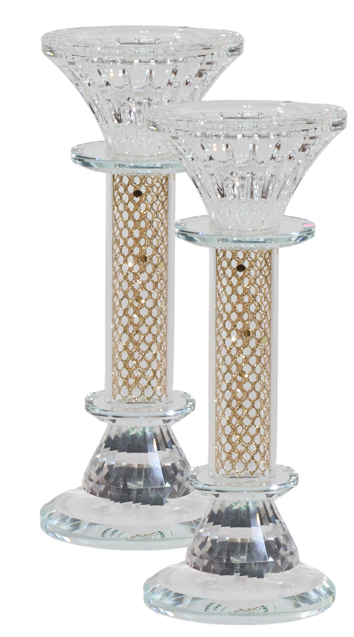 Crystal Candlestick with Gold Paper Filling 7" - LEHADAR