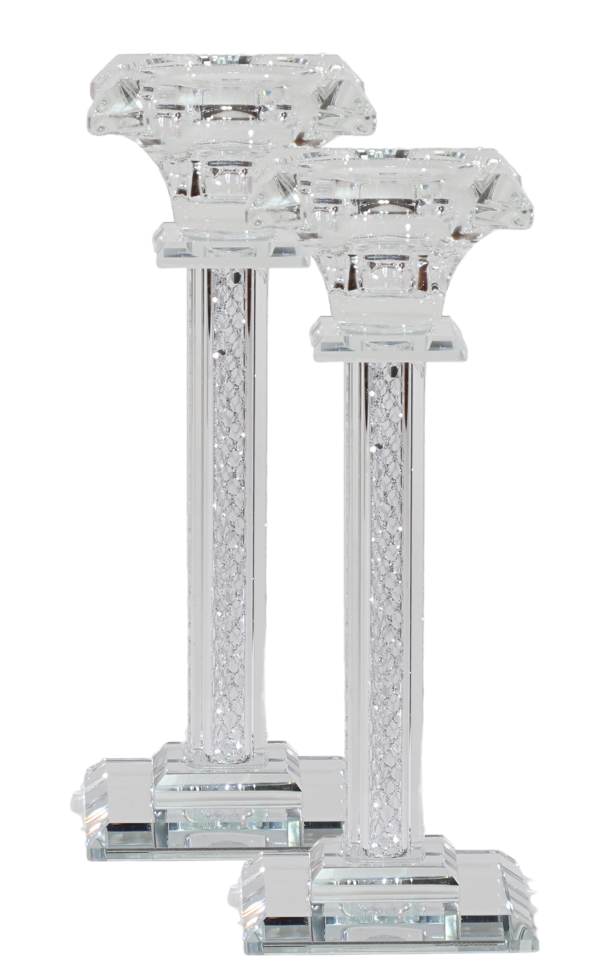 Crystal Square Candlestick with Silver Paper Filling 7" - LEHADAR