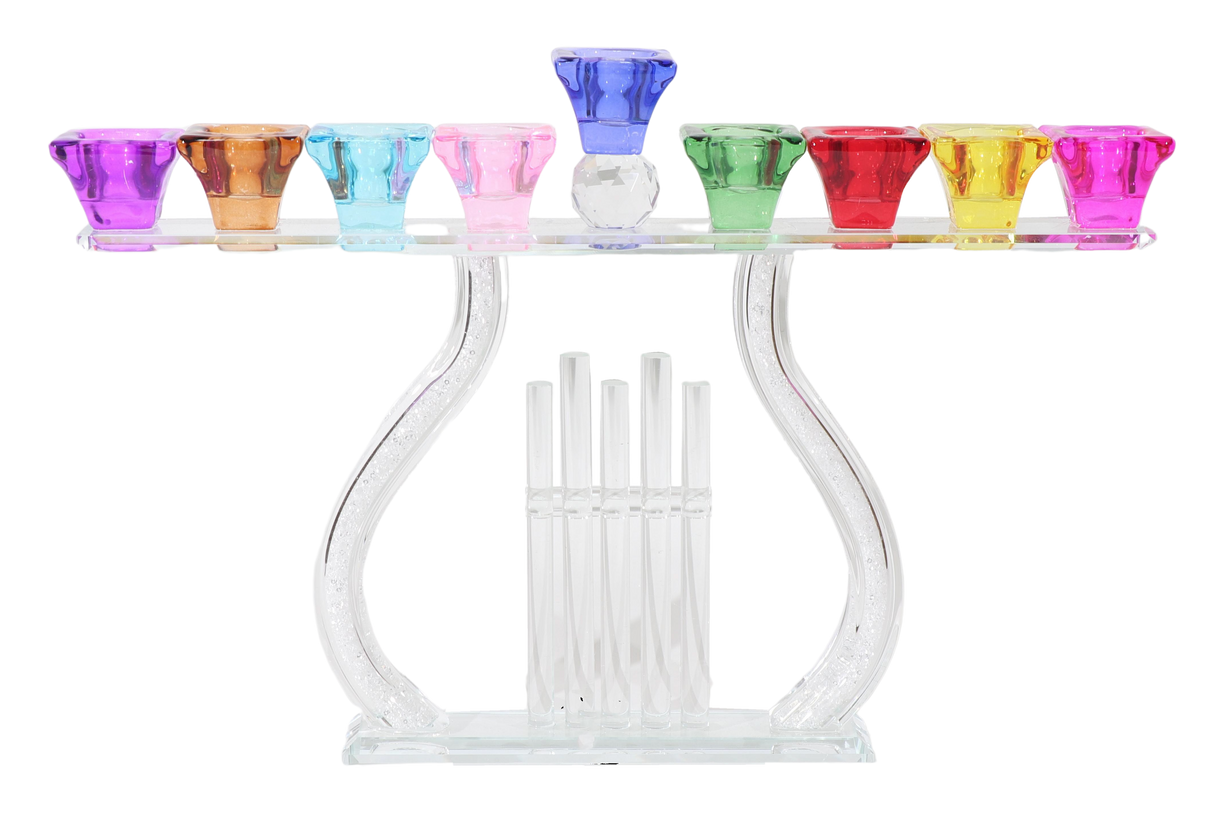 8" x 14.5" Crystal Menorah with Colored Cups - LEHADAR