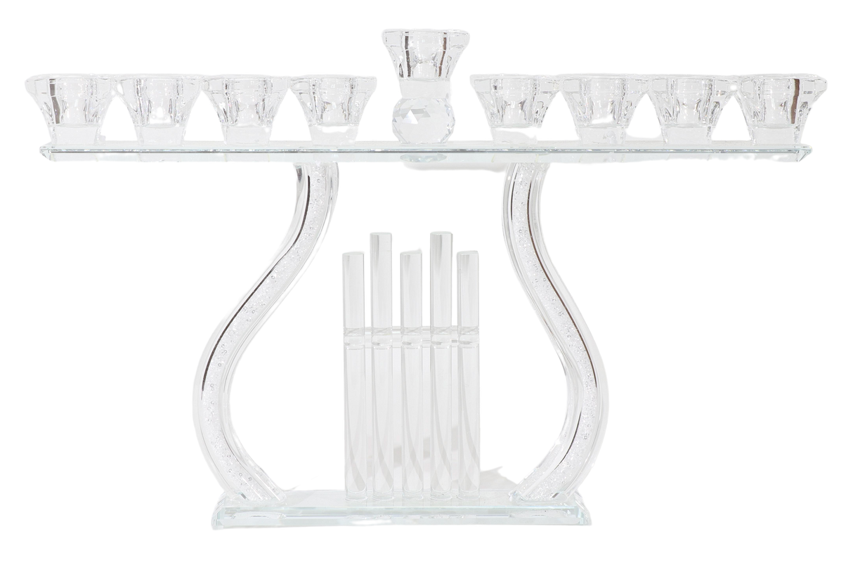 Crystal Menorah with Clear Cups - LEHADAR