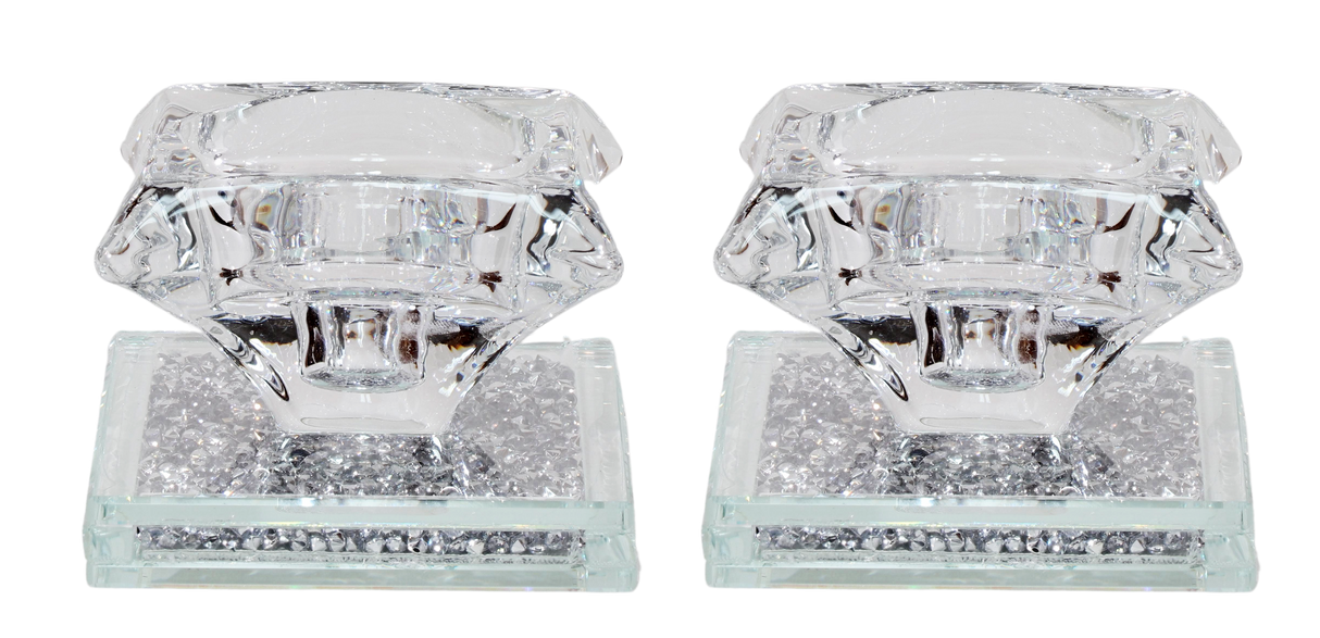 Crystal Candle Holder - Silver Filling Stand 4"L x 3"W x 2"H - LEHADAR