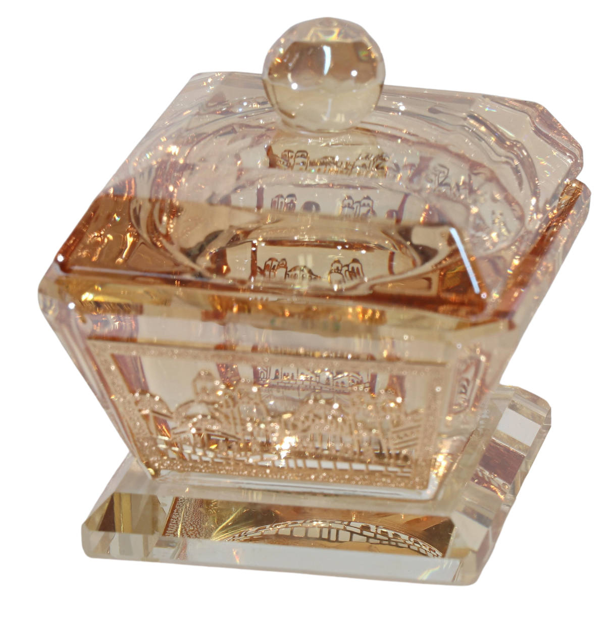 Gold Crystal Salt/Honey Holder with Lid - metal 2"x2" - LEHADAR