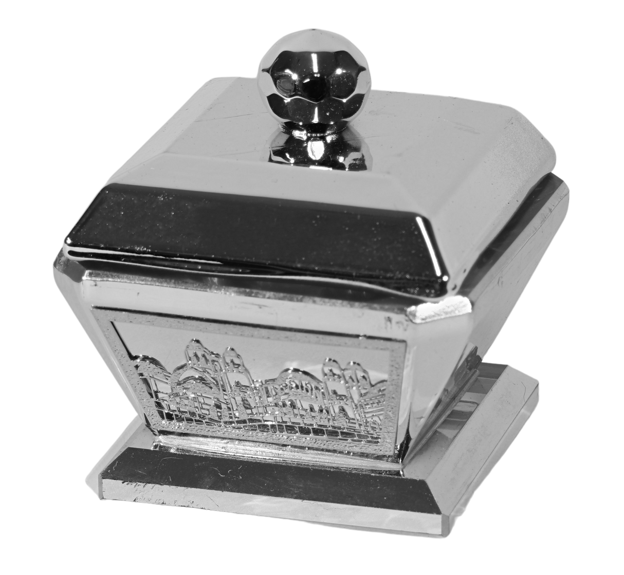 Silver Crystal Salt/Honey Holder with Lid - metal 2"x2" - LEHADAR