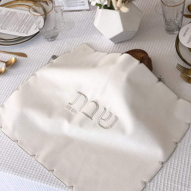 White Embroidered Leatherette Challah Cover - LEHADAR