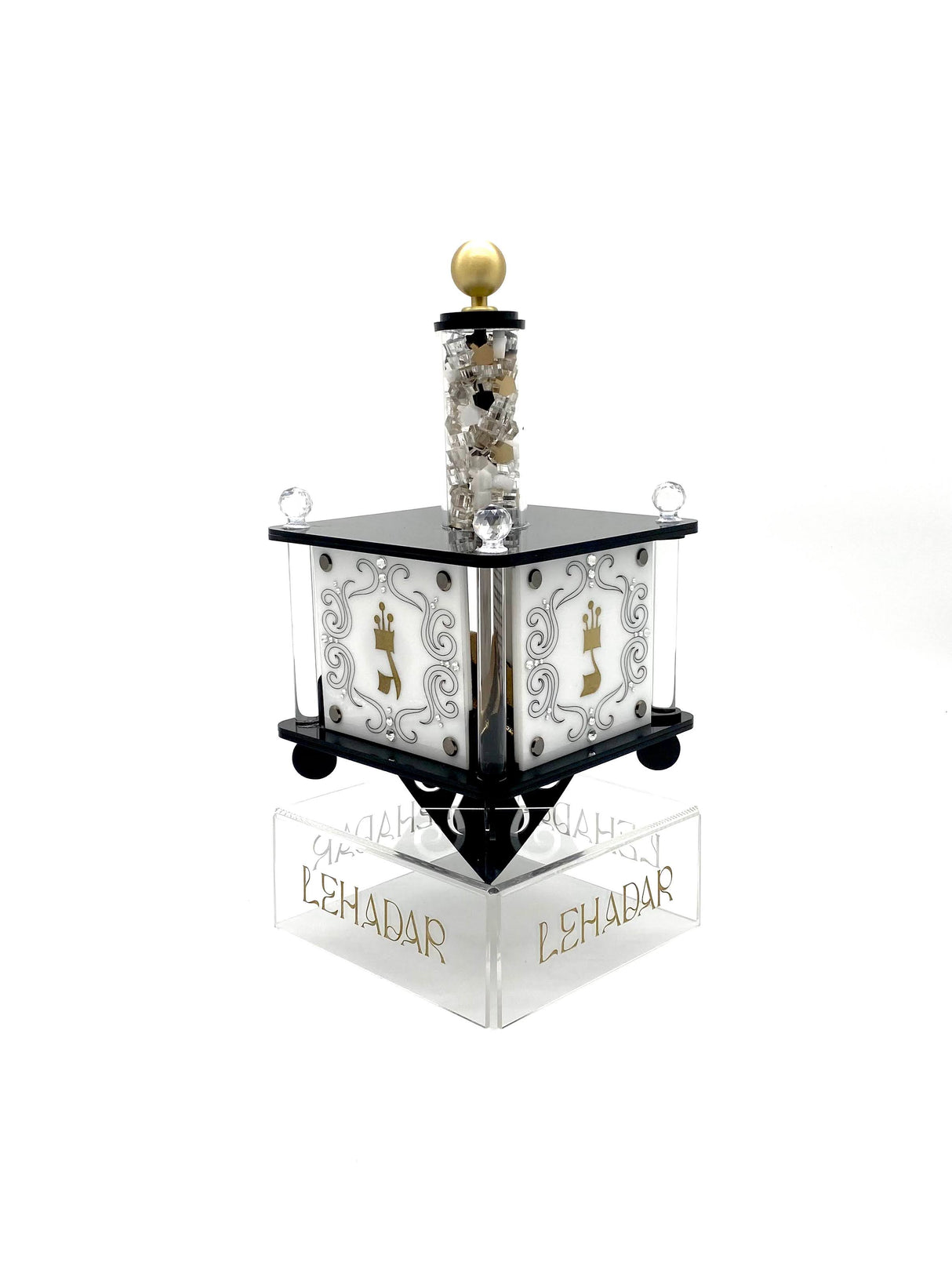 Swivel Hanukkah Dreidel Lucite Compact with Folding Menorah - LEHADAR