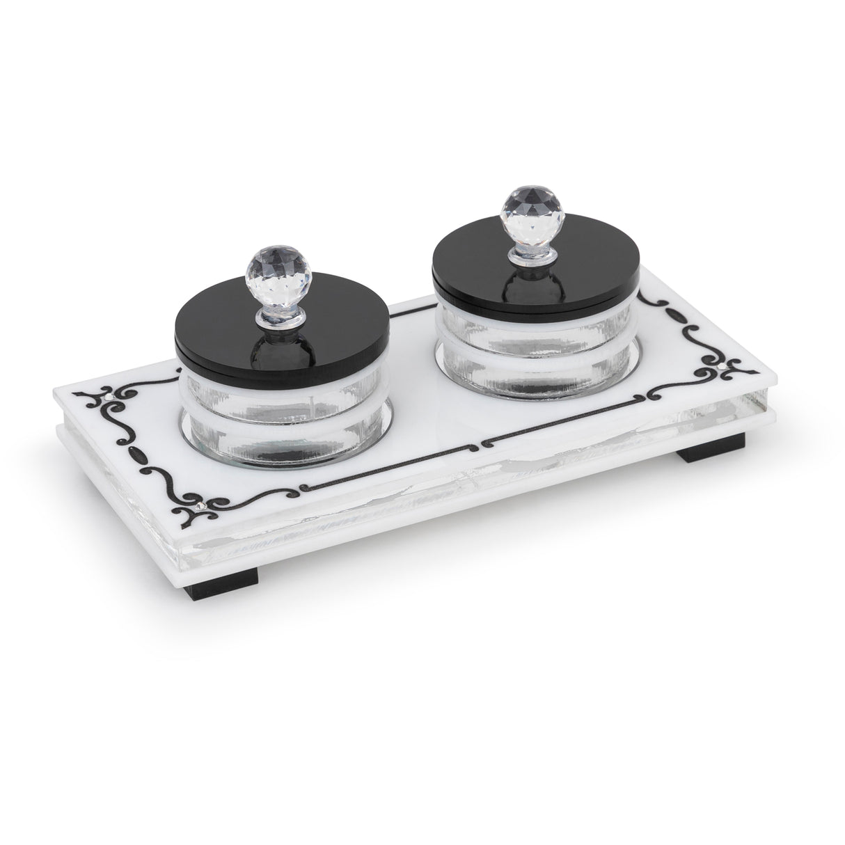 Majestic Double Salt Dish Lusite Engraved GD/SL/BK W/Crystals - LEHADAR