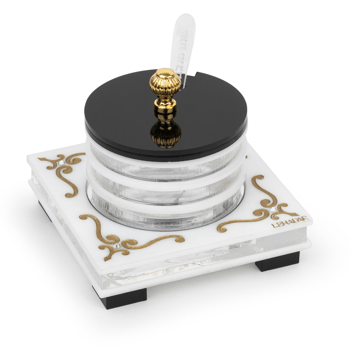 Majestic Honey Dish Engraved GD/SL/BK W/Crystals - LEHADAR