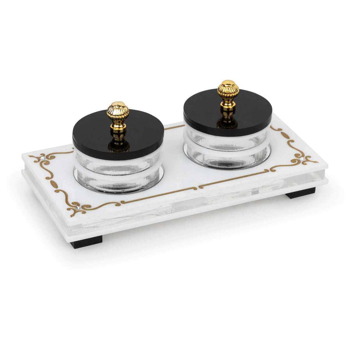 Majestic Double Salt Dish Lusite Engraved GD/SL/BK W/Crystals - LEHADAR