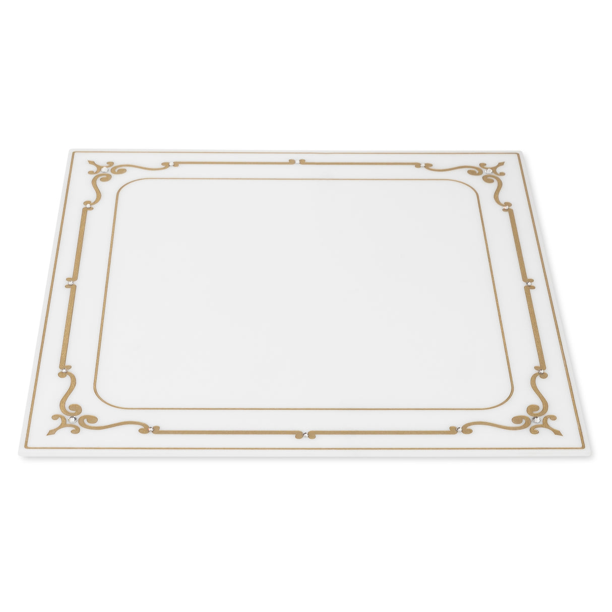 Majestic White Charger Engraved GD/SL/BK W/Crystals (Pack of 4) - LEHADAR