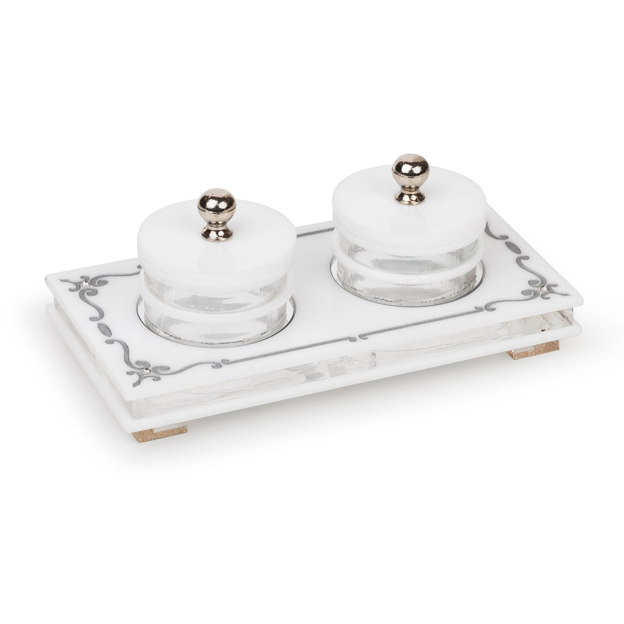 Majestic Double Salt Dish Lusite Engraved GD/SL/BK W/Crystals - LEHADAR