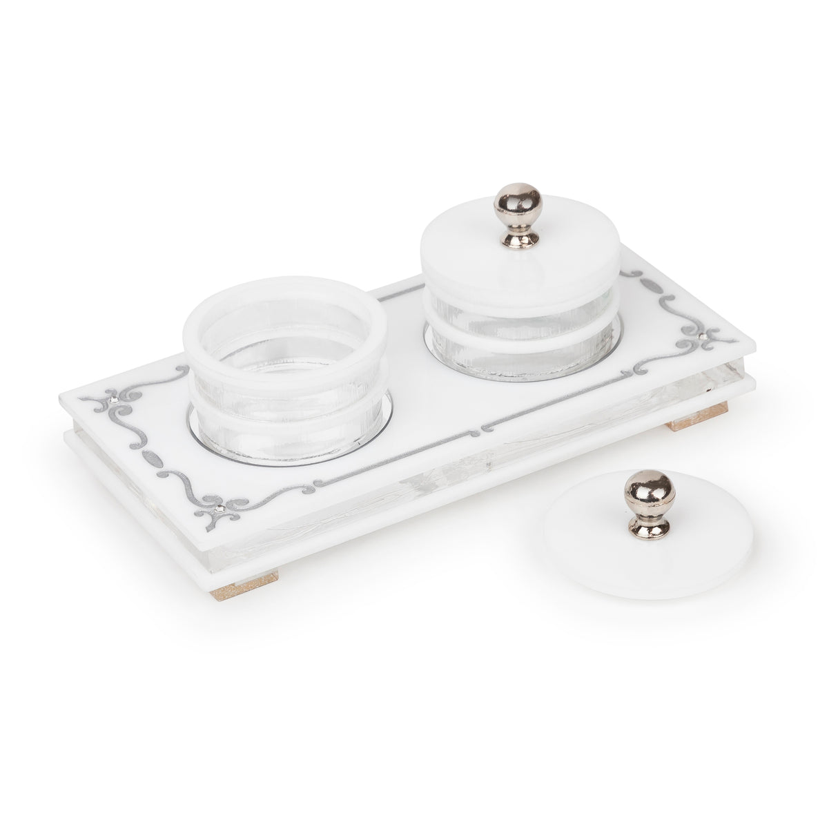 Majestic Double Salt Dish Lusite Engraved GD/SL/BK W/Crystals - LEHADAR