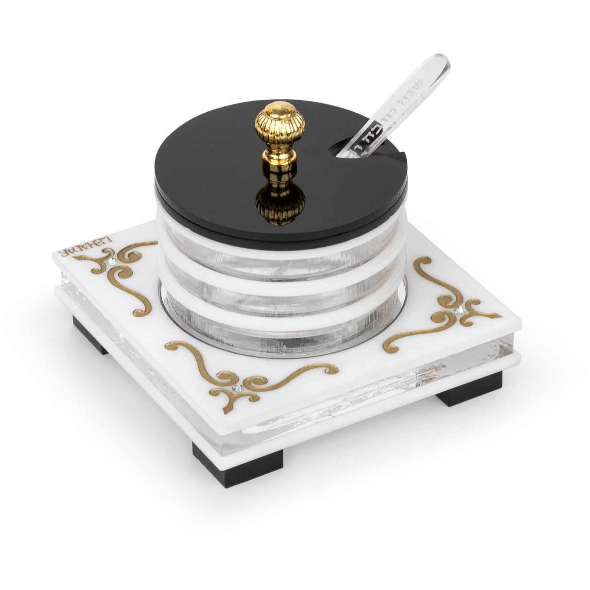 Majestic Honey Dish Engraved GD/SL/BK W/Crystals - LEHADAR