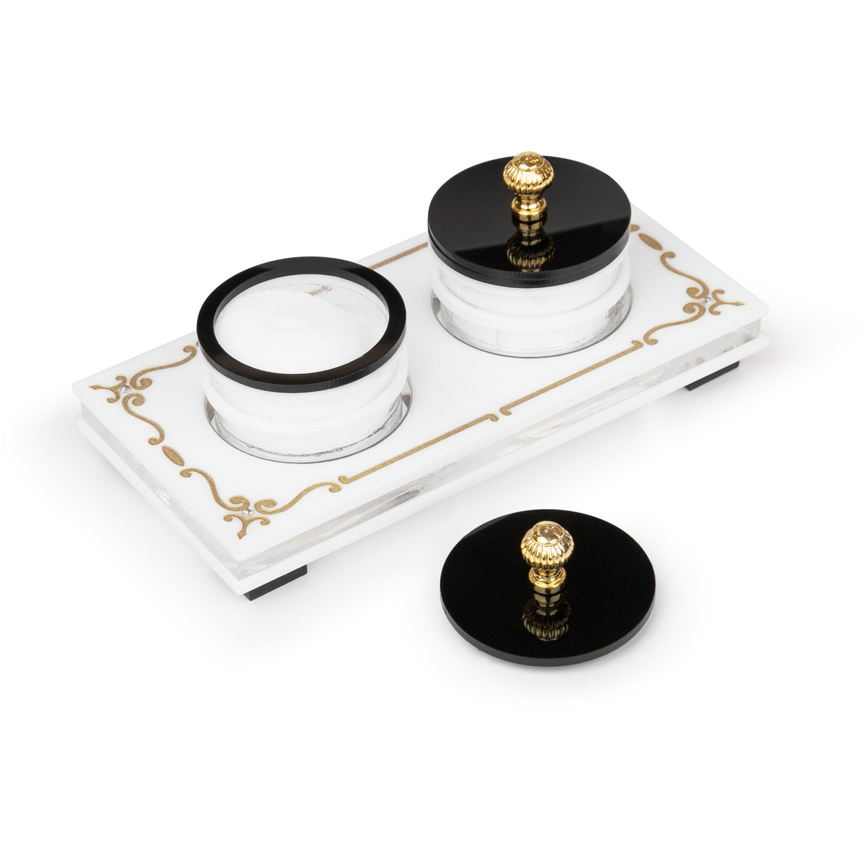 Majestic Double Salt Dish Lusite Engraved GD/SL/BK W/Crystals - LEHADAR