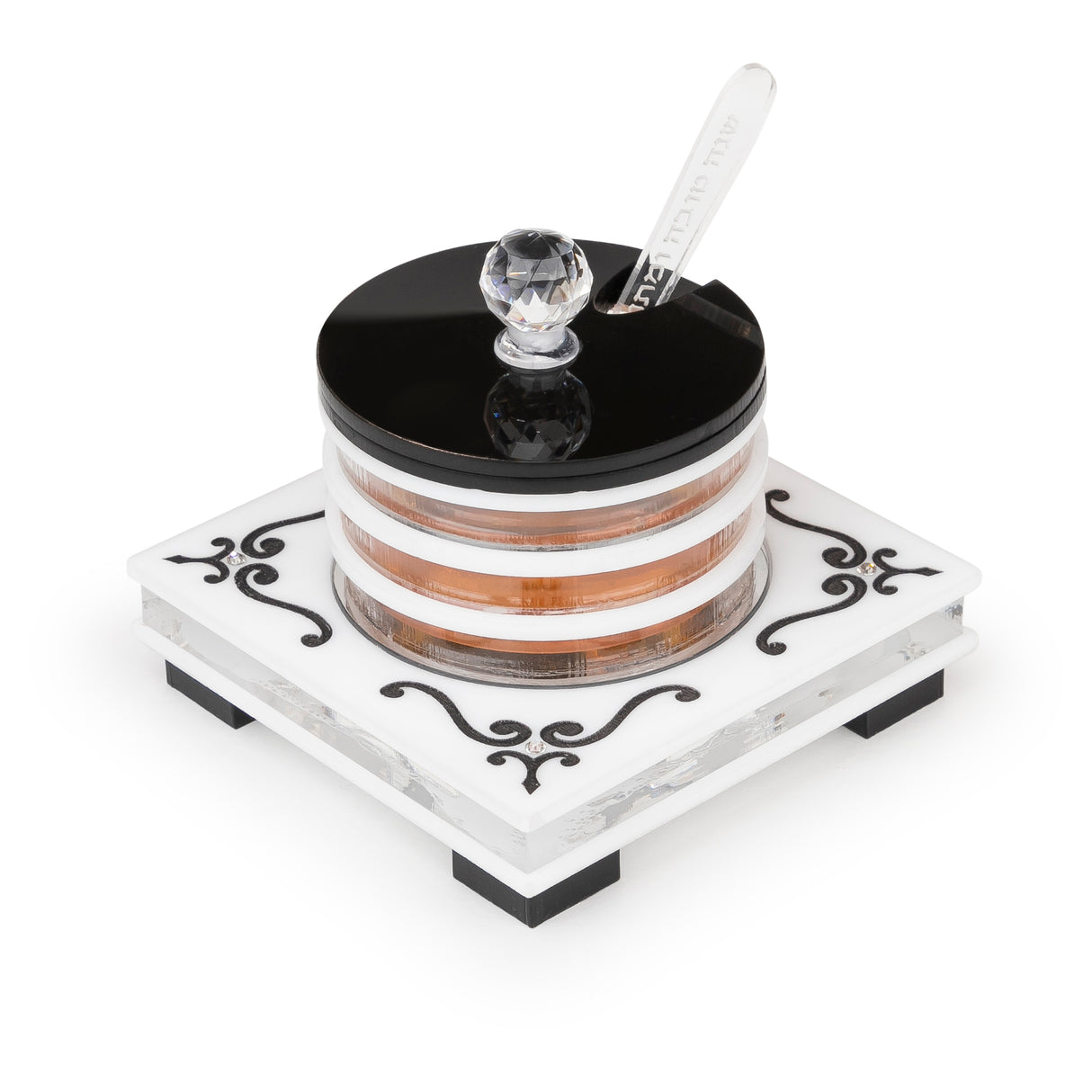 Majestic Honey Dish Engraved GD/SL/BK W/Crystals - LEHADAR