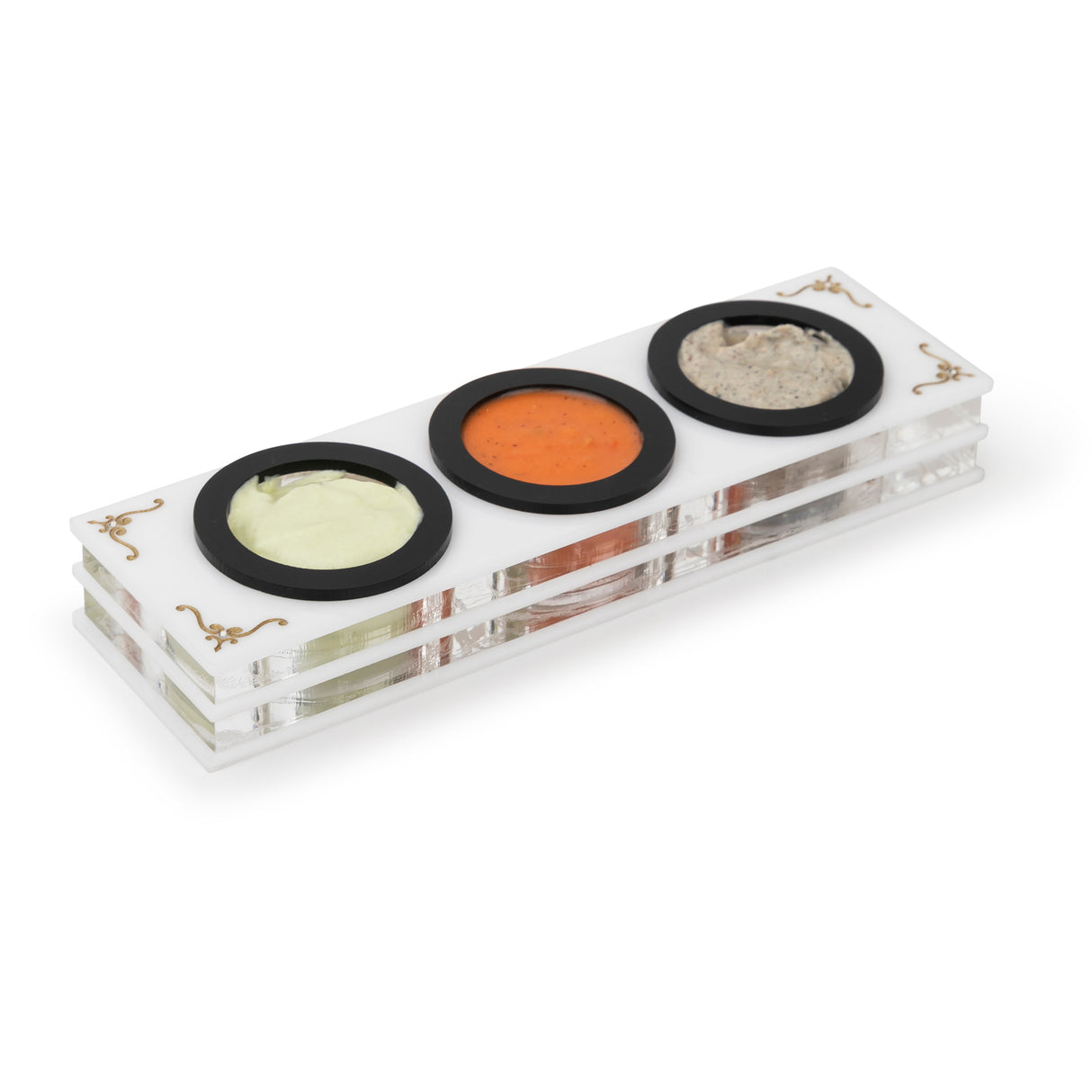 Majestic Dip Server Lucite Engraved GD/SL/BK W/Crystals (Pack of 4) - LEHADAR