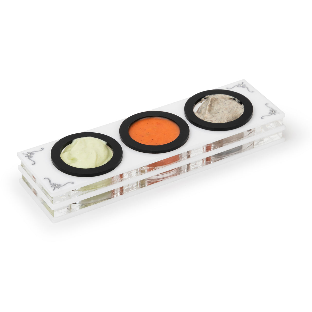 Majestic Dip Server Lucite Engraved GD/SL/BK W/Crystals (Pack of 4) - LEHADAR