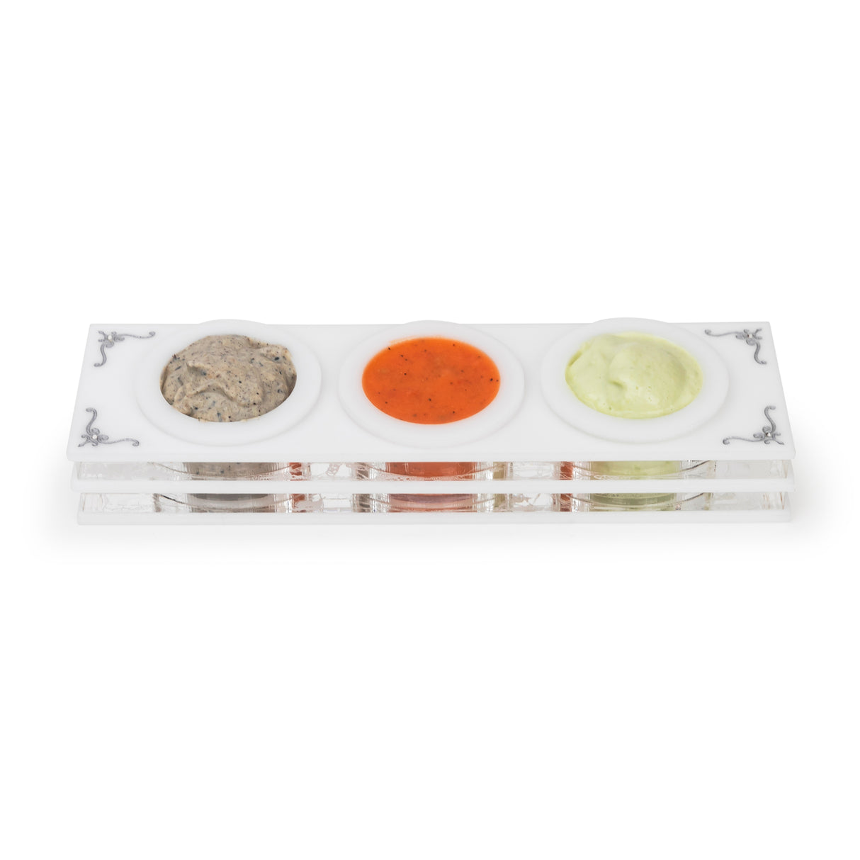 Majestic Dip Server Lucite Engraved GD/SL/BK W/Crystals (Pack of 4) - LEHADAR