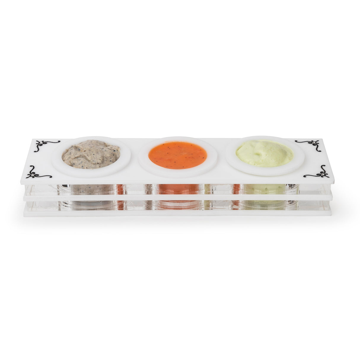 Majestic Dip Server Lucite Engraved GD/SL/BK W/Crystals (Pack of 4) - LEHADAR
