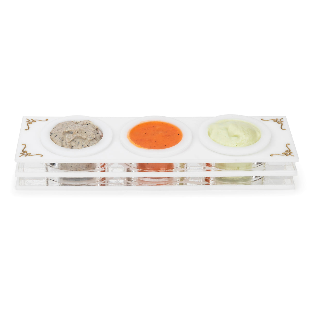 Majestic Dip Server Lucite Engraved GD/SL/BK W/Crystals (Pack of 4) - LEHADAR