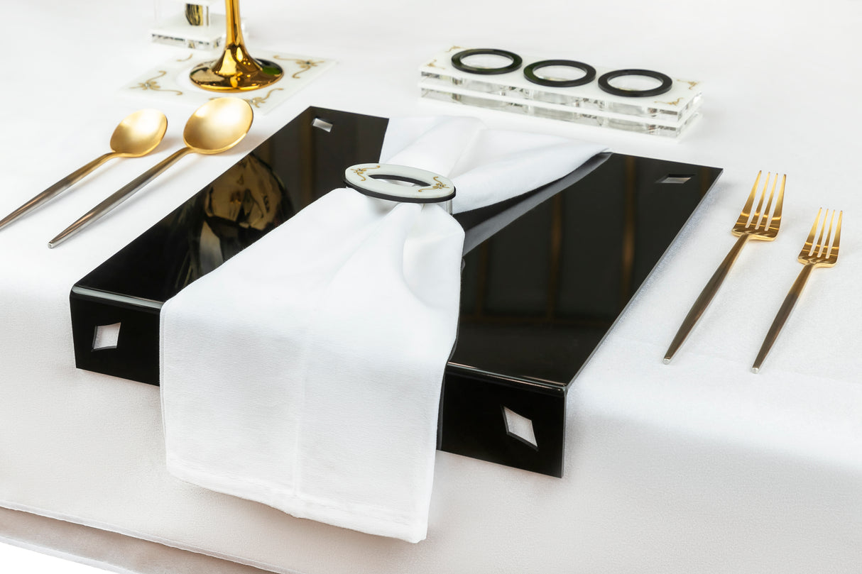 Diamond Corner Cutout L - Shape Lucite Charger BK/WT (Pack of 4) - LEHADAR