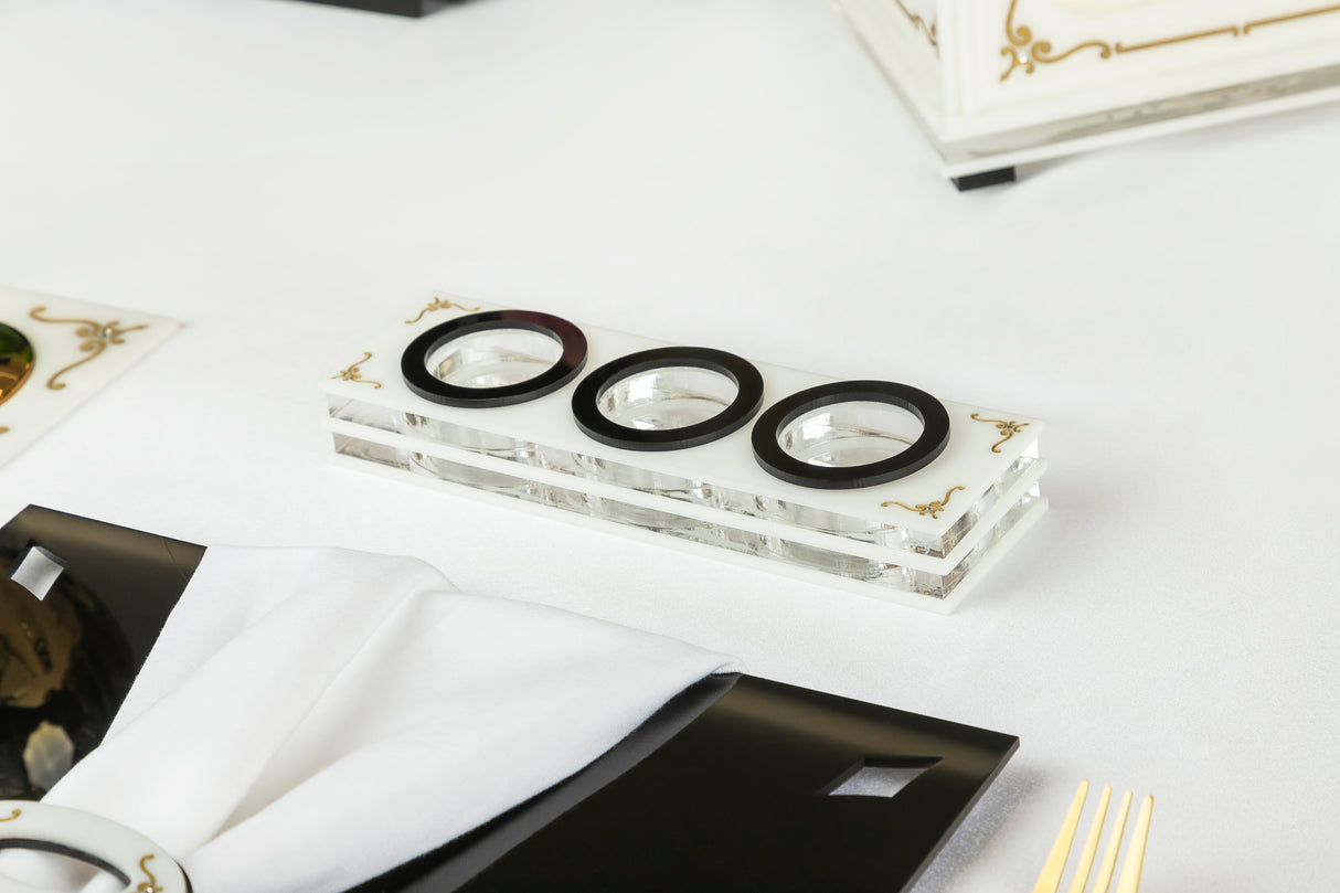 Majestic Dip Server Lucite Engraved GD/SL/BK W/Crystals (Pack of 4) - LEHADAR