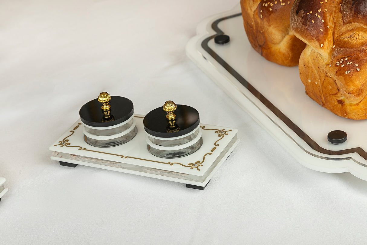 Majestic Double Salt Dish Lusite Engraved GD/SL/BK W/Crystals - LEHADAR