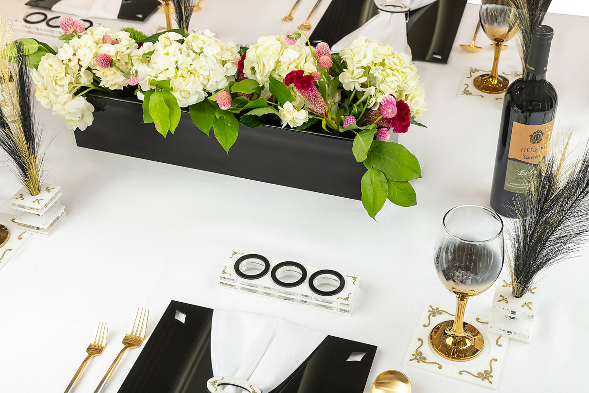 Majestic Dip Server Lucite Engraved GD/SL/BK W/Crystals (Pack of 4) - LEHADAR