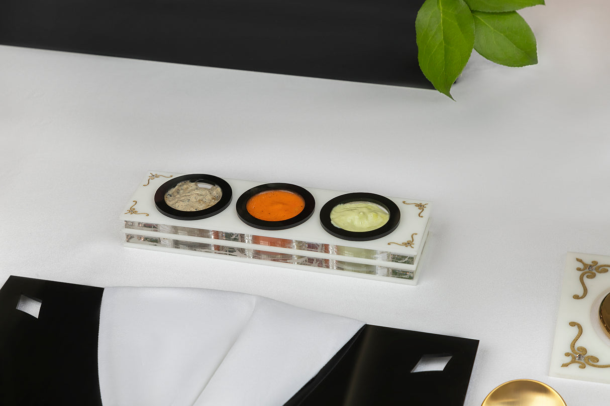 Majestic Dip Server Lucite Engraved GD/SL/BK W/Crystals (Pack of 4) - LEHADAR