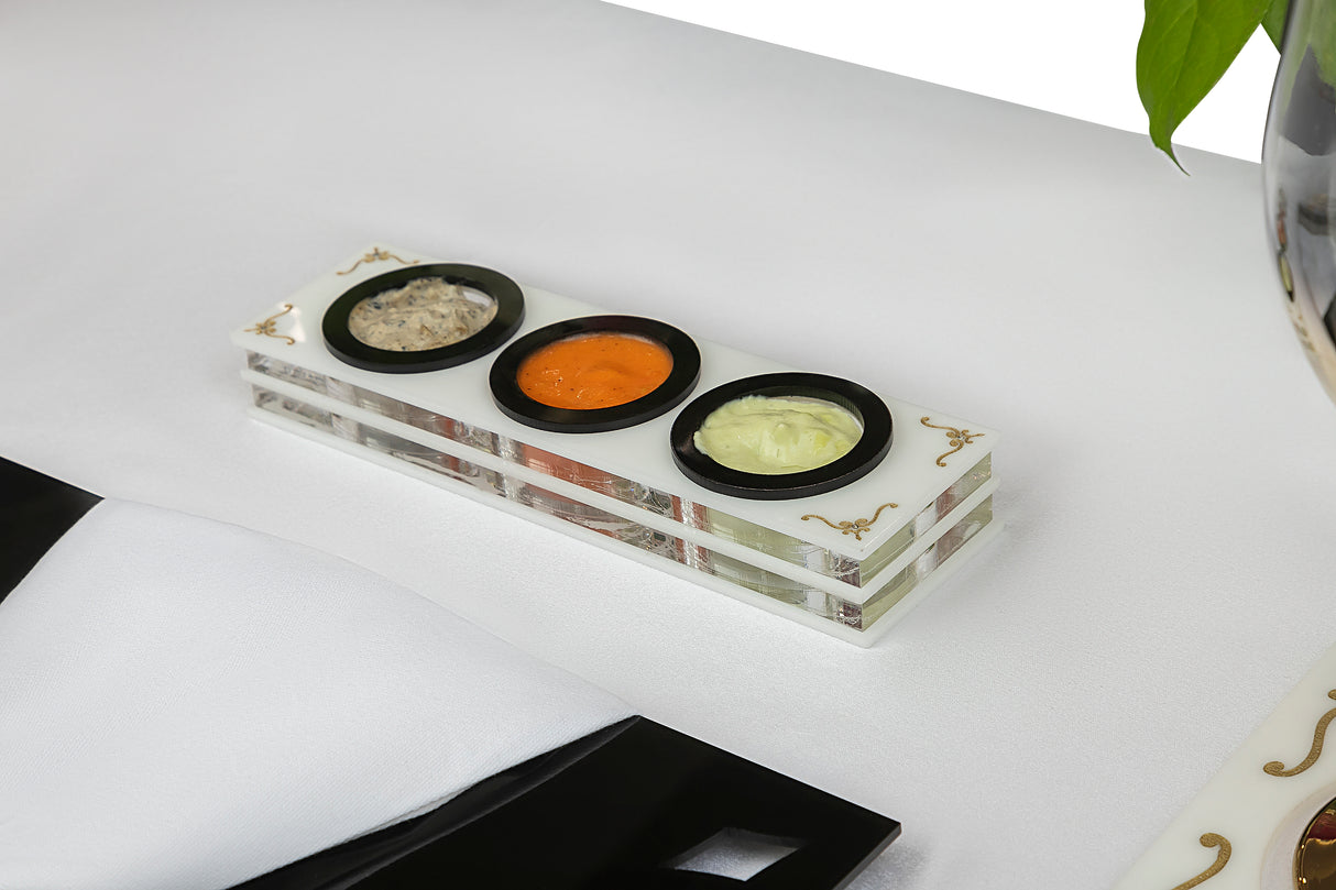 Majestic Dip Server Lucite Engraved GD/SL/BK W/Crystals (Pack of 4) - LEHADAR