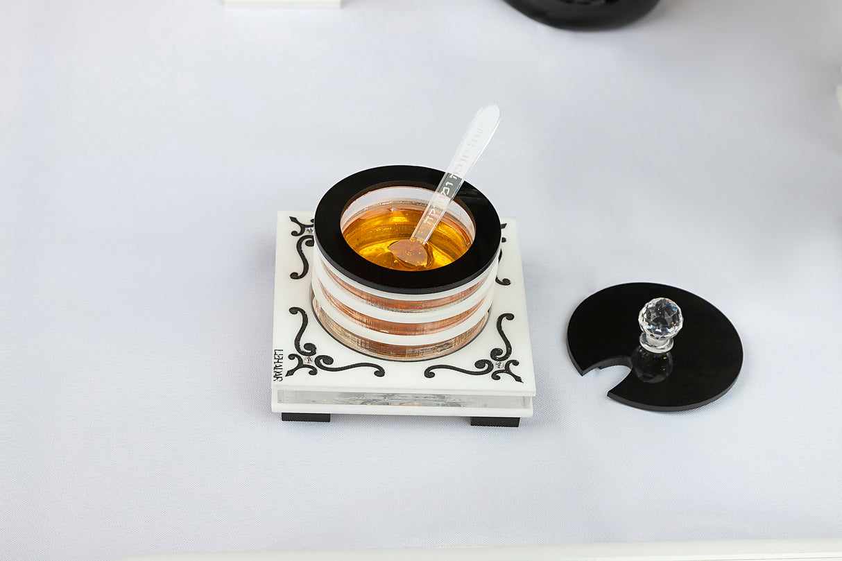 Majestic Honey Dish Engraved GD/SL/BK W/Crystals - LEHADAR