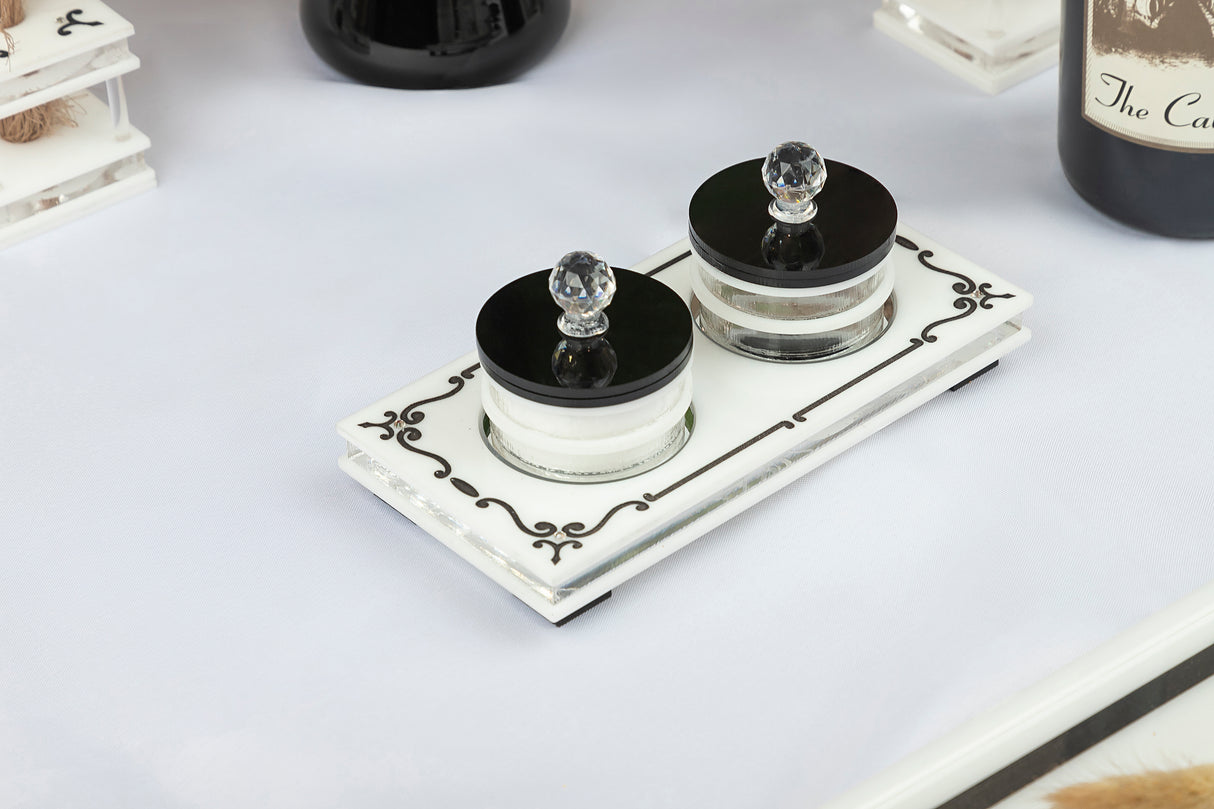 Majestic Double Salt Dish Lusite Engraved GD/SL/BK W/Crystals - LEHADAR