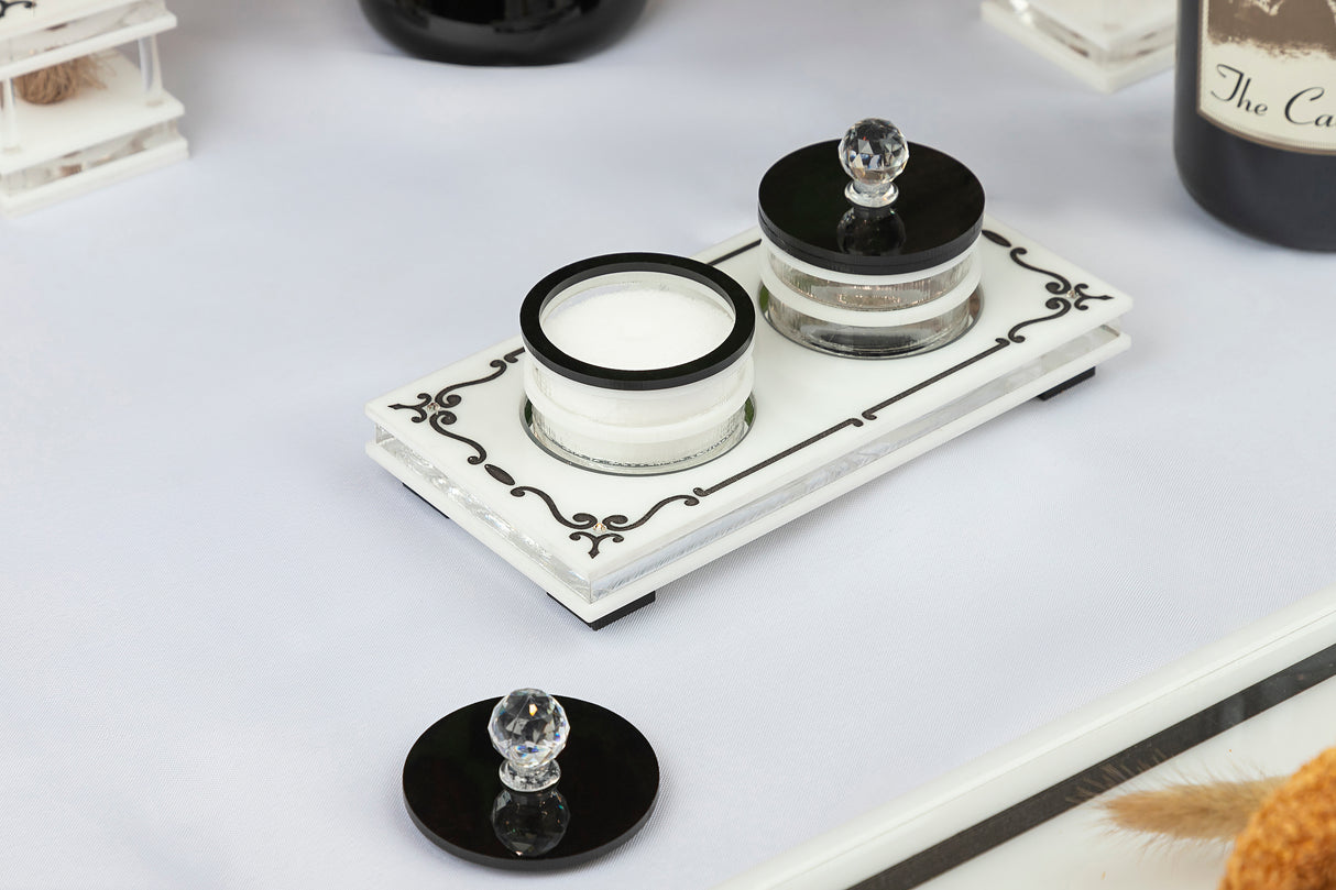 Majestic Double Salt Dish Lusite Engraved GD/SL/BK W/Crystals - LEHADAR